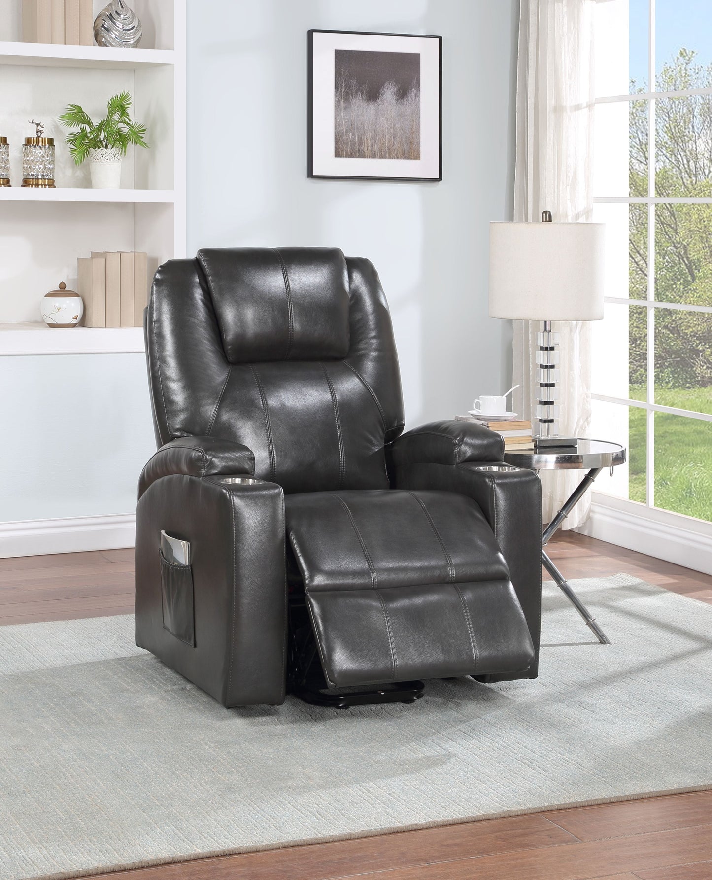 Gunmetal Leather Aire Recliner with Power Lift & Massage