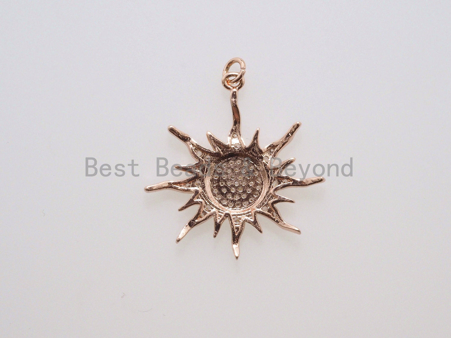 CZ Micro Pave 31mm Sunburst Pendant, Cubic Zirconia Paved Charm, CZ Pave Findings,31x33mm,, sku#F482