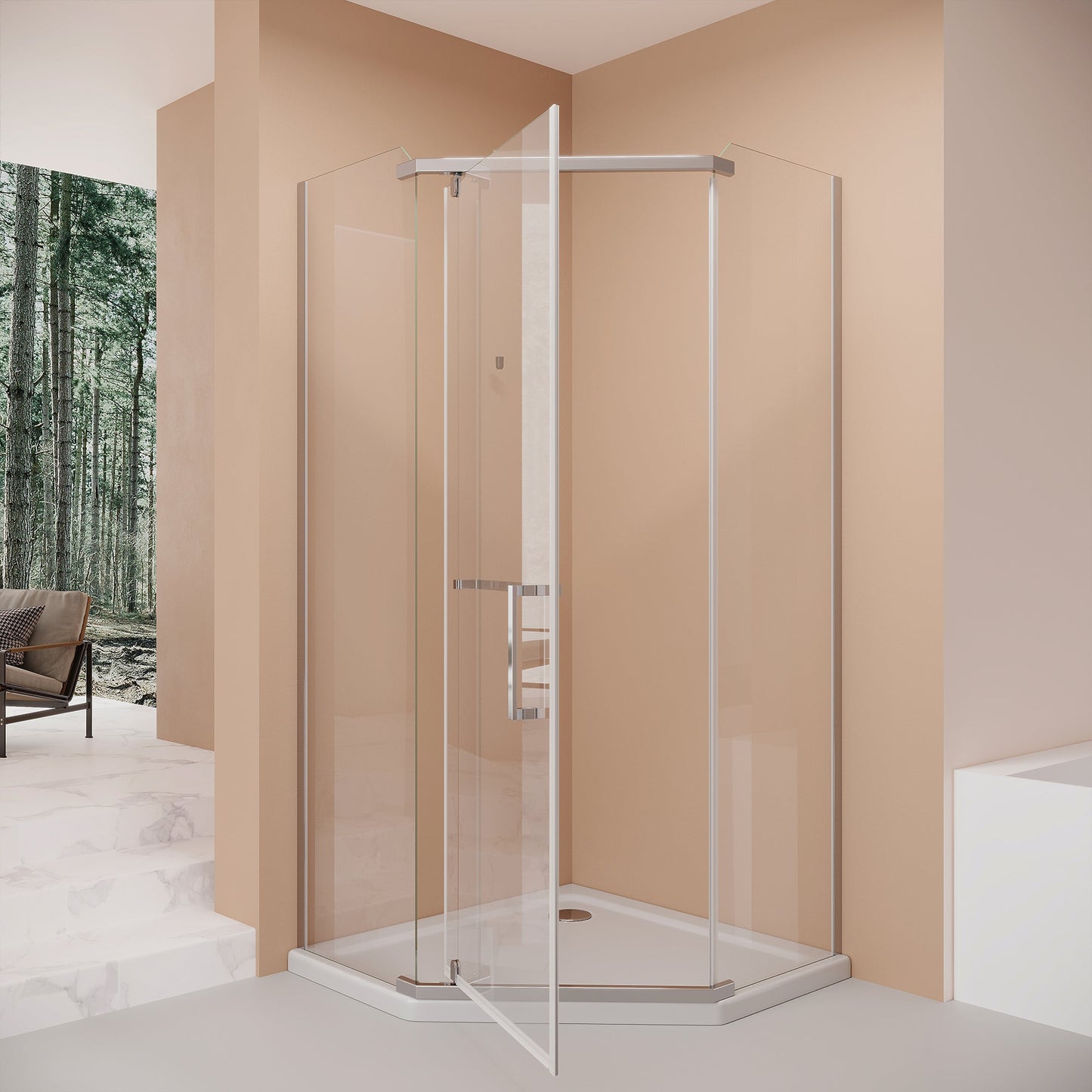 Frameless Neo-Angle Pivot Shower Enclosure - 36" x 36" x 72"