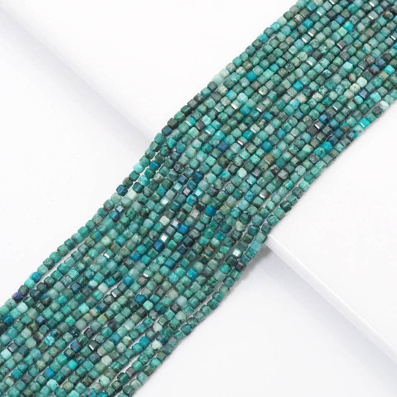 Genuine Chrysocolla Faceted Cube Beads, 2.5mm, Sku#U1525