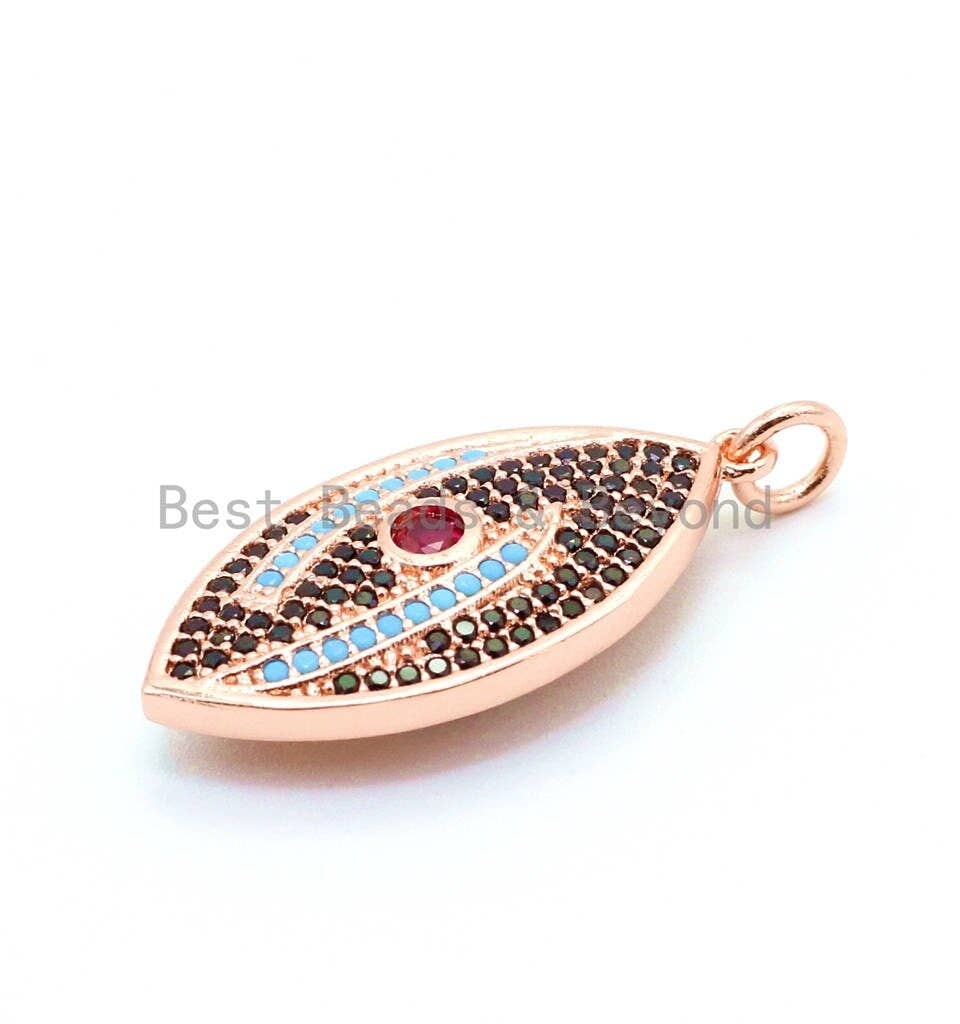 CZ Micro Pave Mixed Color Marquise Shape Evil Eye Charm/Pendant, Cubic Zirconia Pendant,13x30mm, sku#F22