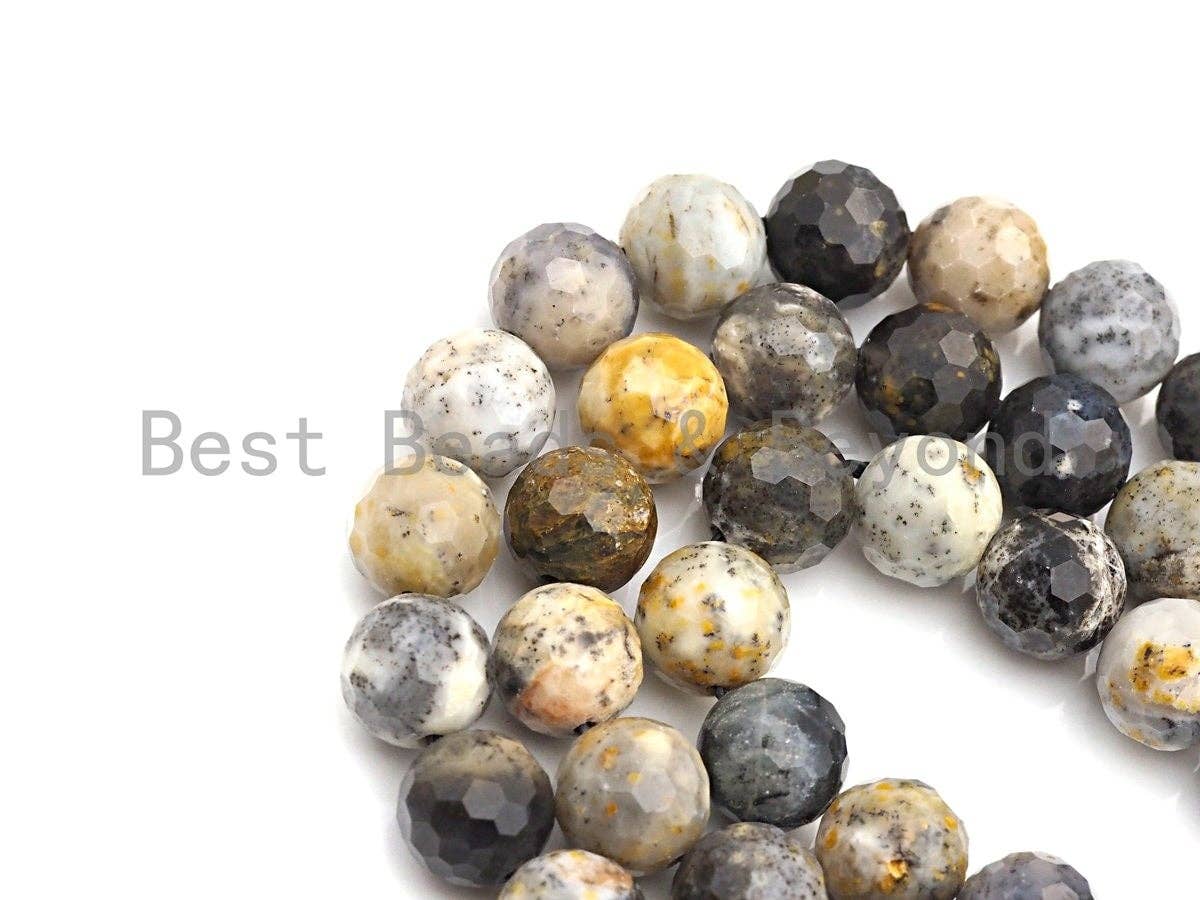 Speical Cut Natural Black Opal Beads, Round  Faceted Beads, 6mm/8mm/10mm/12mm, 15.5" Full Strand, sku#U647c