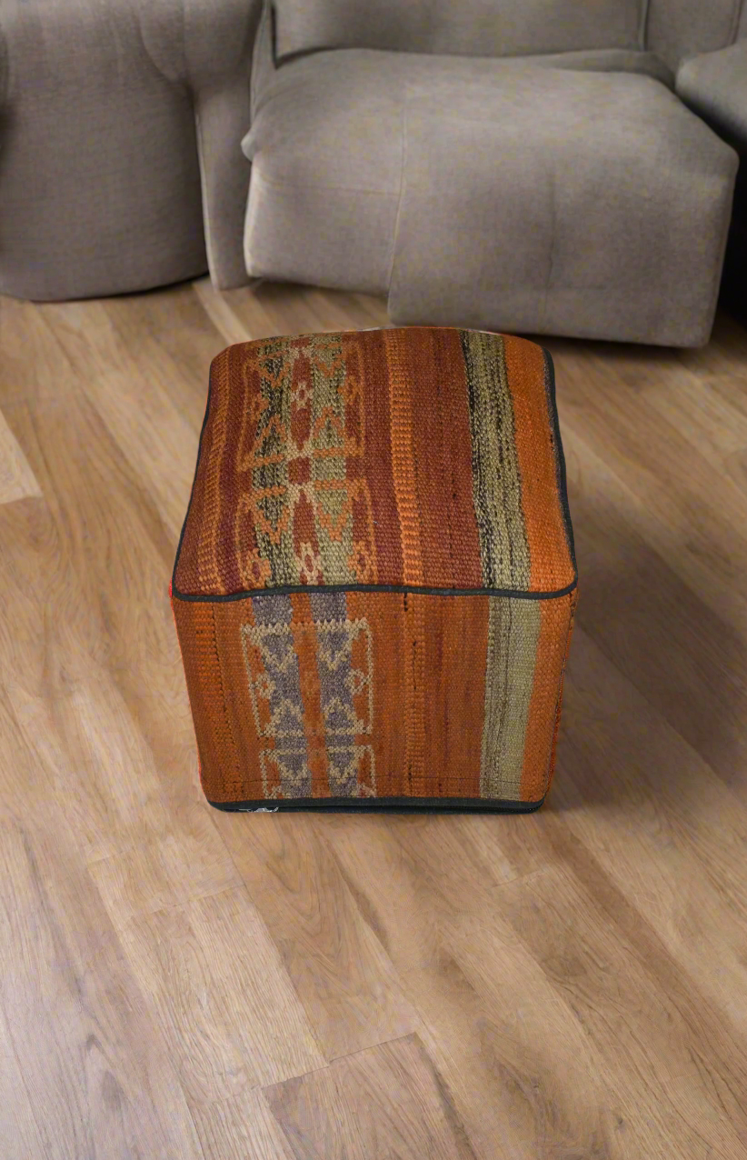 One of a Kind Kilim Rug Pouf Ottoman foot stool - #348