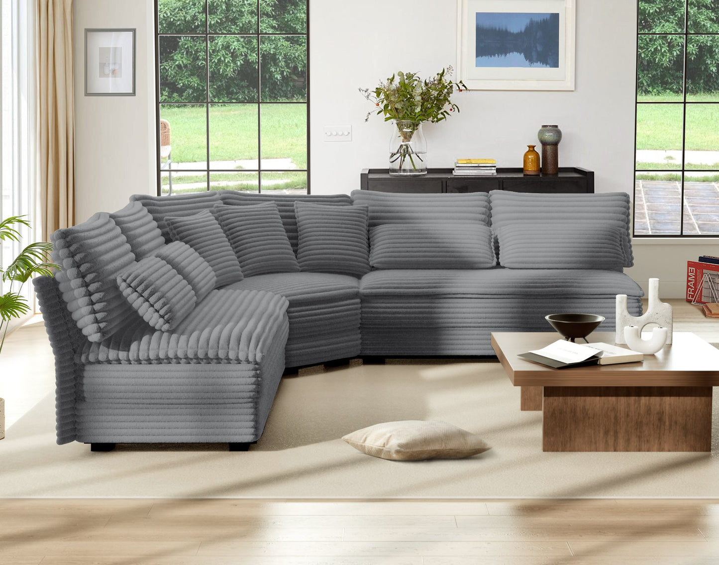 5-Seater L-Shaped Sectional Sofa with Curved Corner