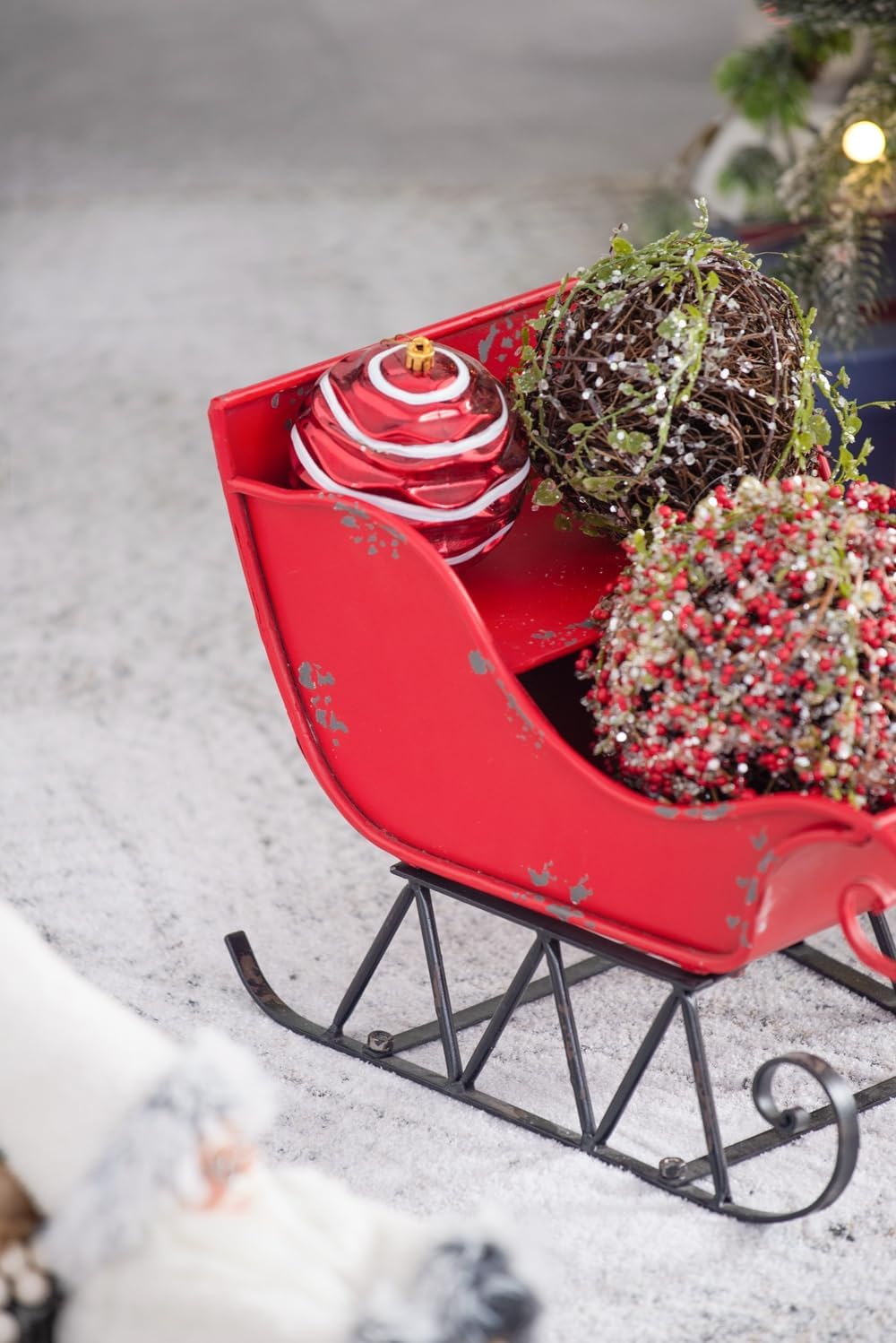 14.5x10x11"H Iron Red/Black Sleigh Small Christmas Decoration