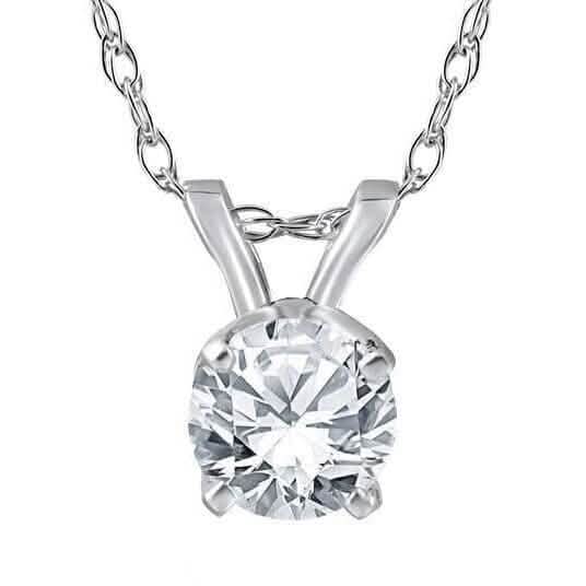 3/4Ct ラウンドカット ダイヤモンド ソリティア ペンダント 14K ホワイトゴールド