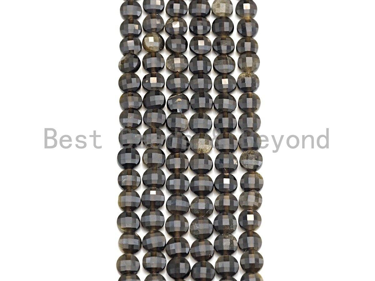 Double Sided Turtle Shell Cut Natural Silver Obsidian Coin Shape beads, 6mm/8mm/10mm Natural Gemstone Beads, 15.5" Full strand, Sku#U797