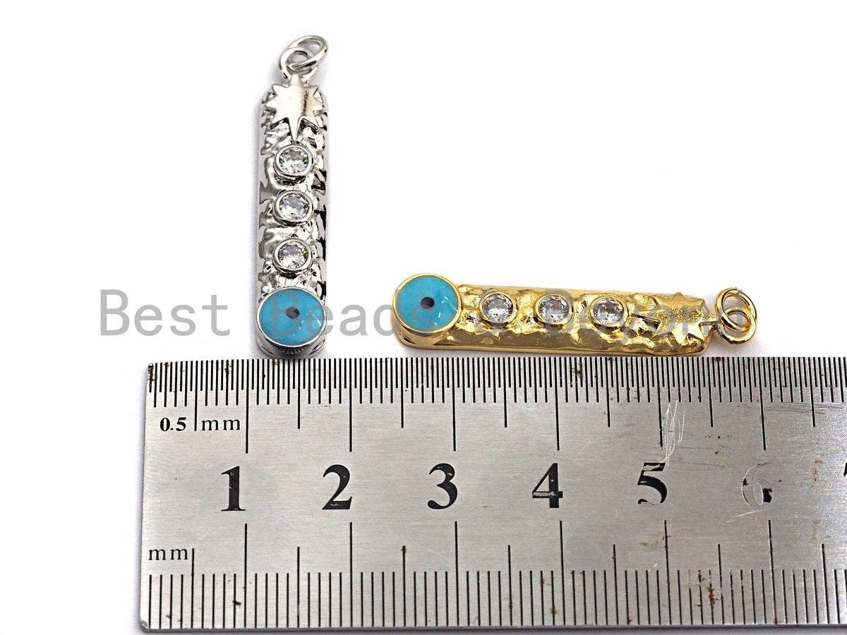 NEW Turquoise Enamel Evil Eye North Star On Long Bar Pendant,Cz Micro Pave Oil Drop Round pendant,Enamel Jewelry,7x36mm,sku#Z516