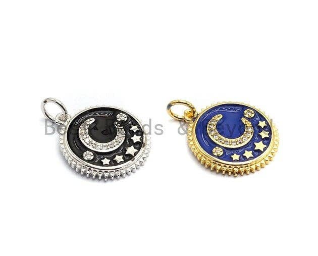 NEW DESIGN Pave CZ Enamel Moon Star Charms Pendant, Enamel Pendant,Enamel Round Pendant, Oil Drop jewelry Findings, 16x18mm,sku#Z252C