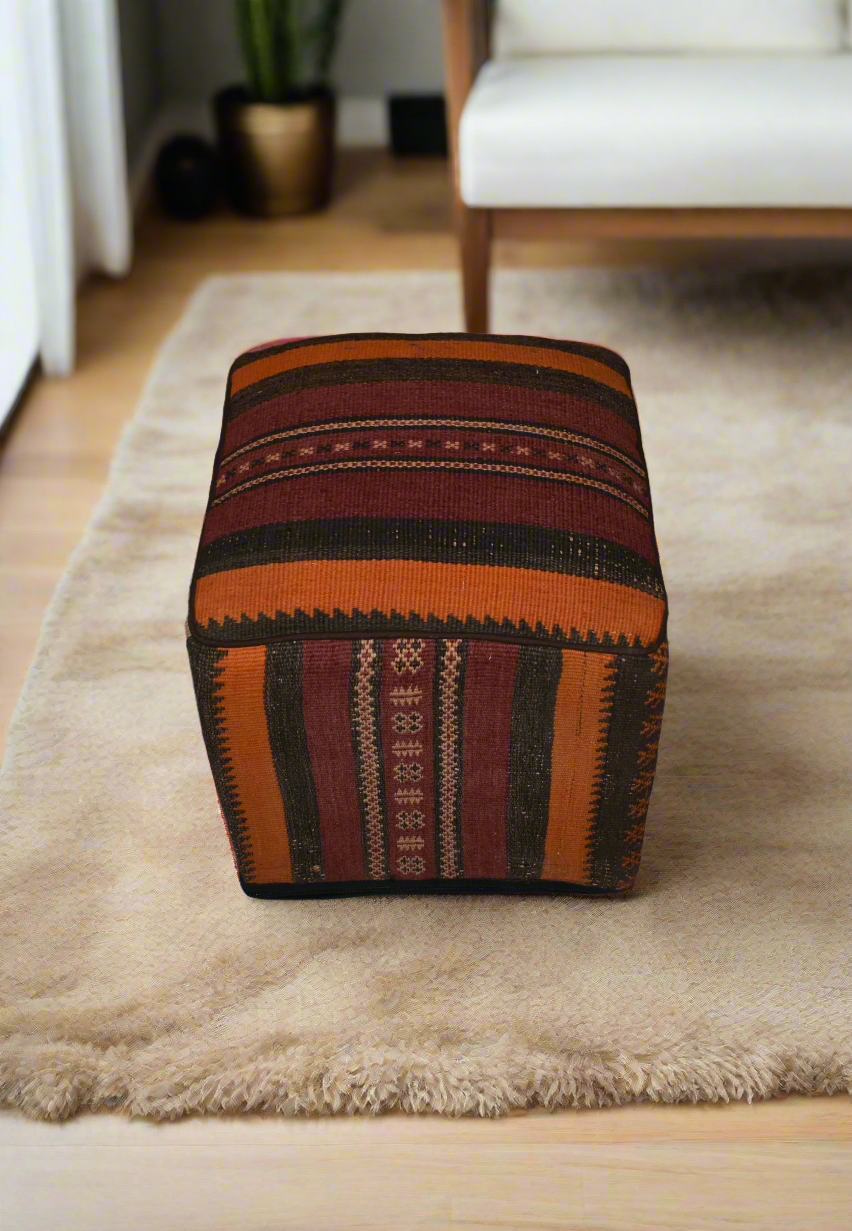 One of a Kind Kilim Rug Pouf Ottoman foot stool - #350
