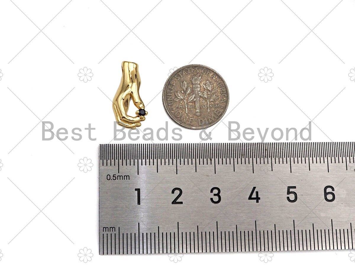 CZ Micro Pave Hand With Black Diamond Shape Pendant/Charm,Cubic Zirconia Hand Charm, Necklace Bracelet Charm Pendant,8x18mm, Sku#Z1272