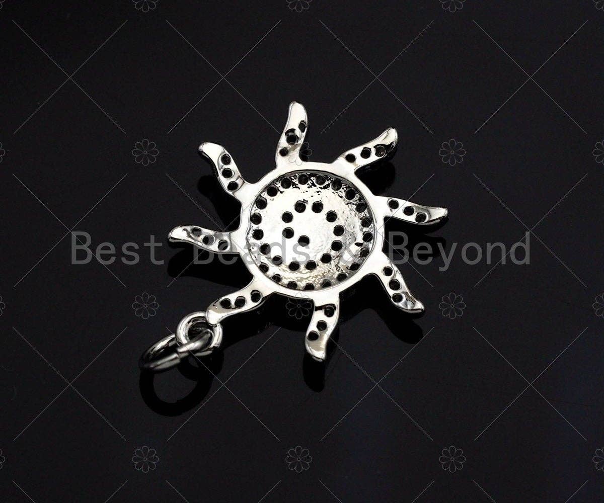 CZ Micro Pave Sunflower Shape Pendant,Cubic Zirconia Swirl Flower Charm, Gold/Silver Tone,19x21mm,sku#L351