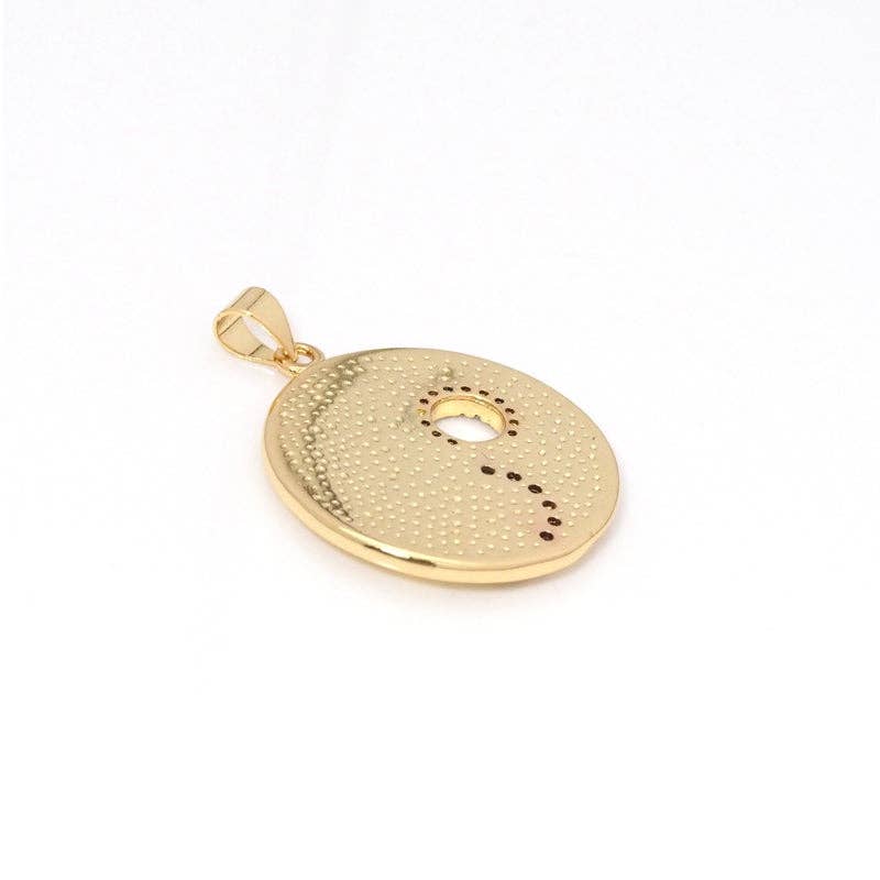 CZ Gold Cresent Moon Star Taiji Round Charm, Sku#LK788