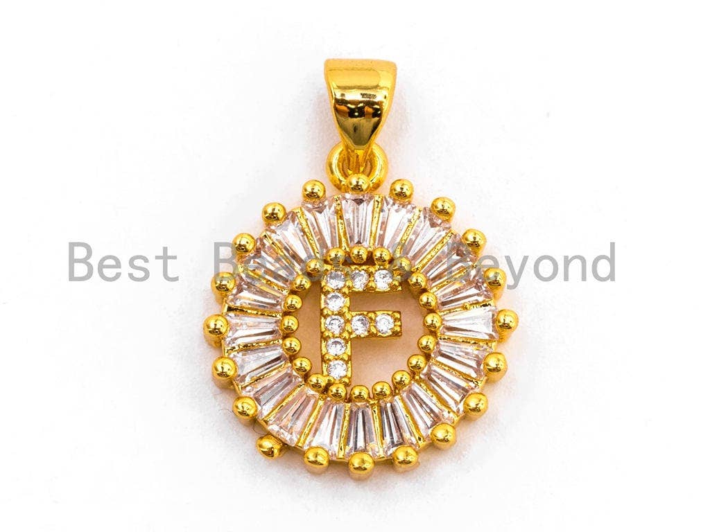 CZ Micro Pave Initial Letter F Charm/Pendent Beads,Cubic Zirconia Pave  Alphabet Beads Pendent, Gold/Silver Finish,16x18mm,sku#Z225