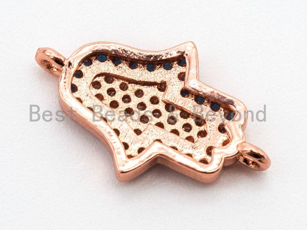 CZ Micro Pave Turquoise Clear CZ Hamsa Hand Connector, Cubic Zirconia Space Connector,11x18mm, sku#A59