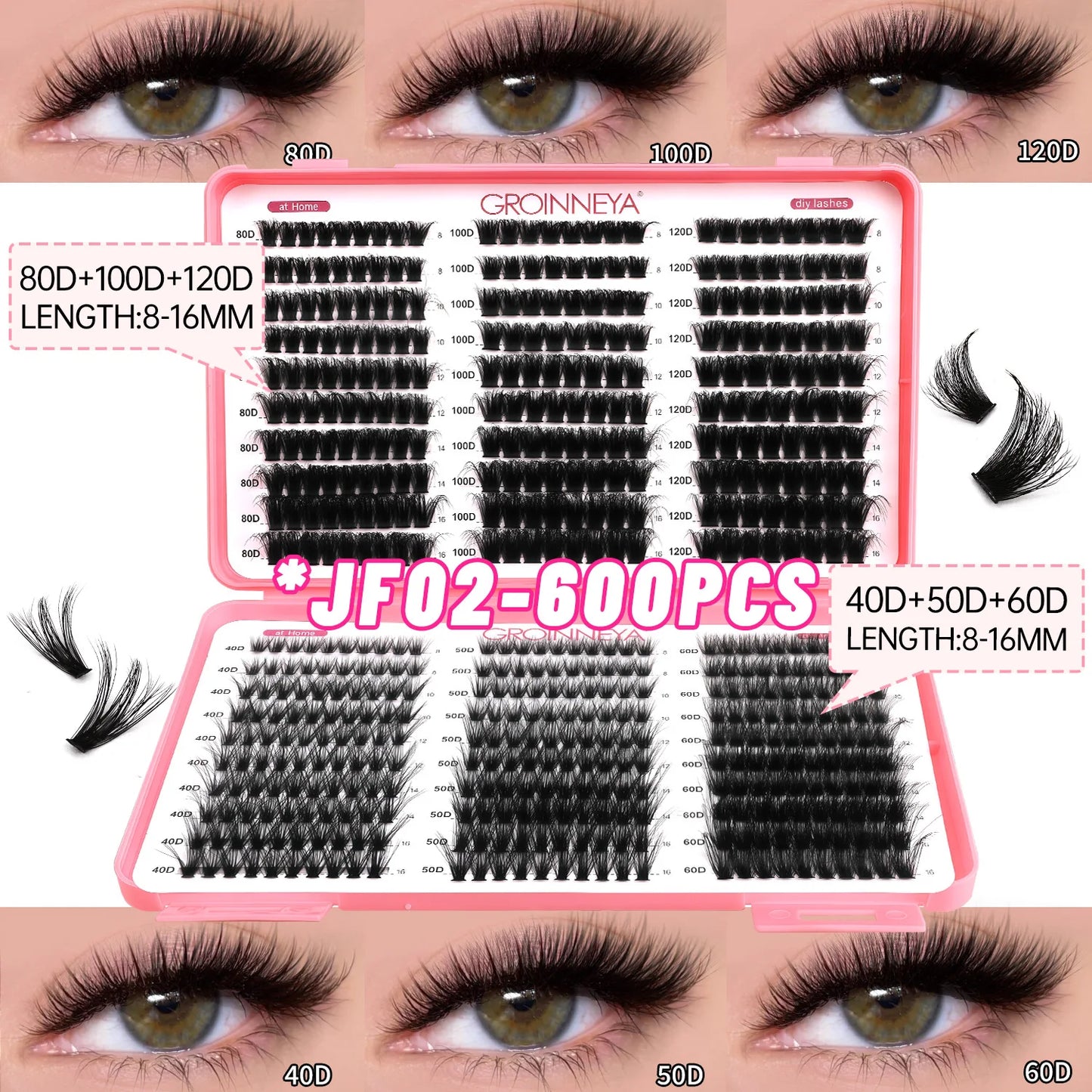 Spikes Lash Individuals Volume Eyelash Clusters D-Curly Lash Clusters Kit 10-20MM DIY Eyelash Extensions,6 Styles Lash Clusters