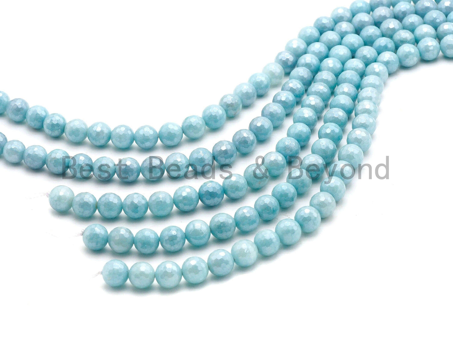 Mystic Plated Ice Blue Jade Round Faceted Beads, SKU#U435