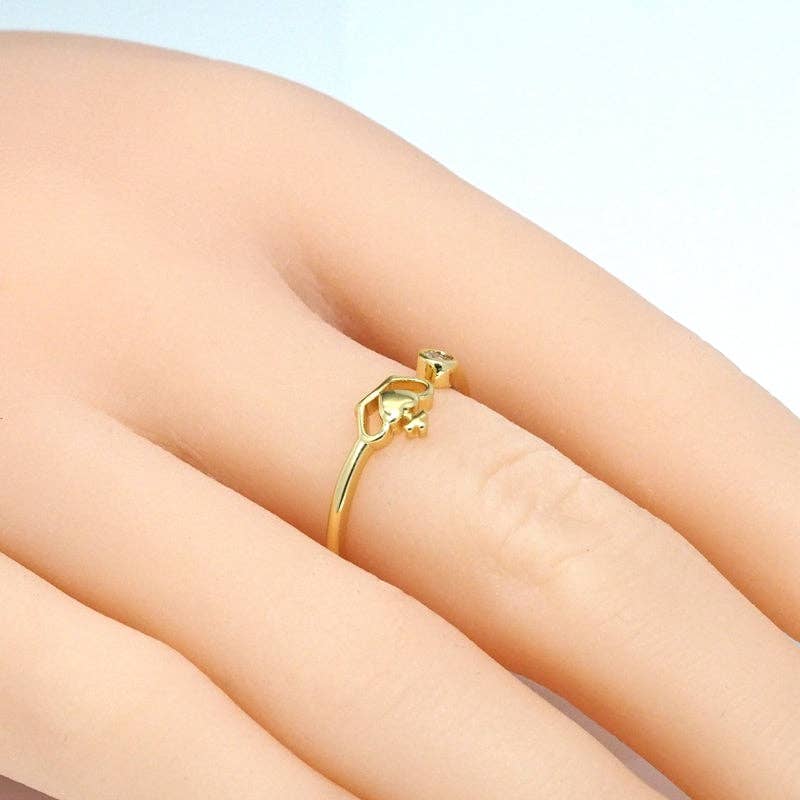 Gold CZ Crown Dot Adjustable Ring, Sku#LK796