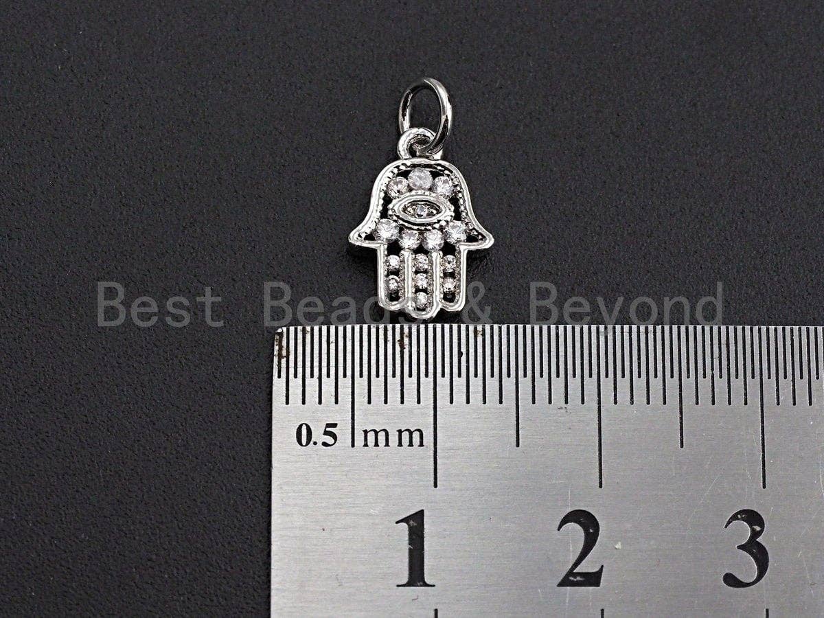 CZ Micro Pave Evil Eye On Hamsa Hand Shaped Pendant/Charm, Cubic Zirconia Pendant Charm,9x13mm,sku#Z563