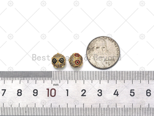 Colorful Enamel Evil Eye On Round Ball Spacer Beads,18K Gold Filled CZ Micro pave Beads, Necklace Bracelet Charm Beads,Sku#LK552