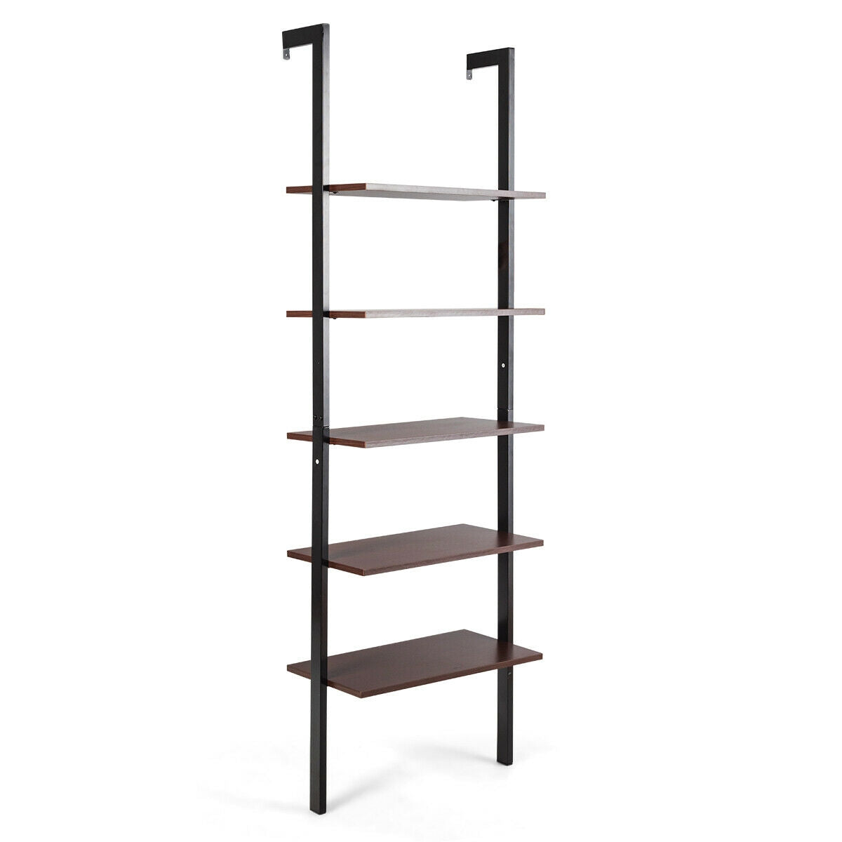 5-Tier Wood Look Ladder Shelf with Metal Frame for Home
