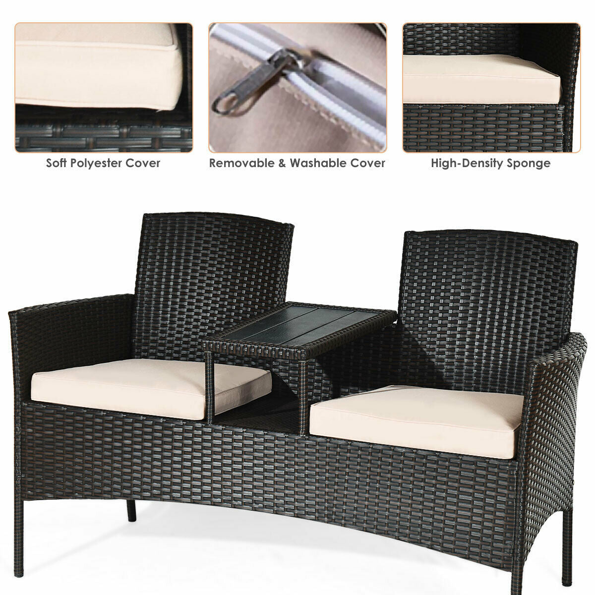 Modern Patio Conversation Set with Built-in Coffee Table and Cushions