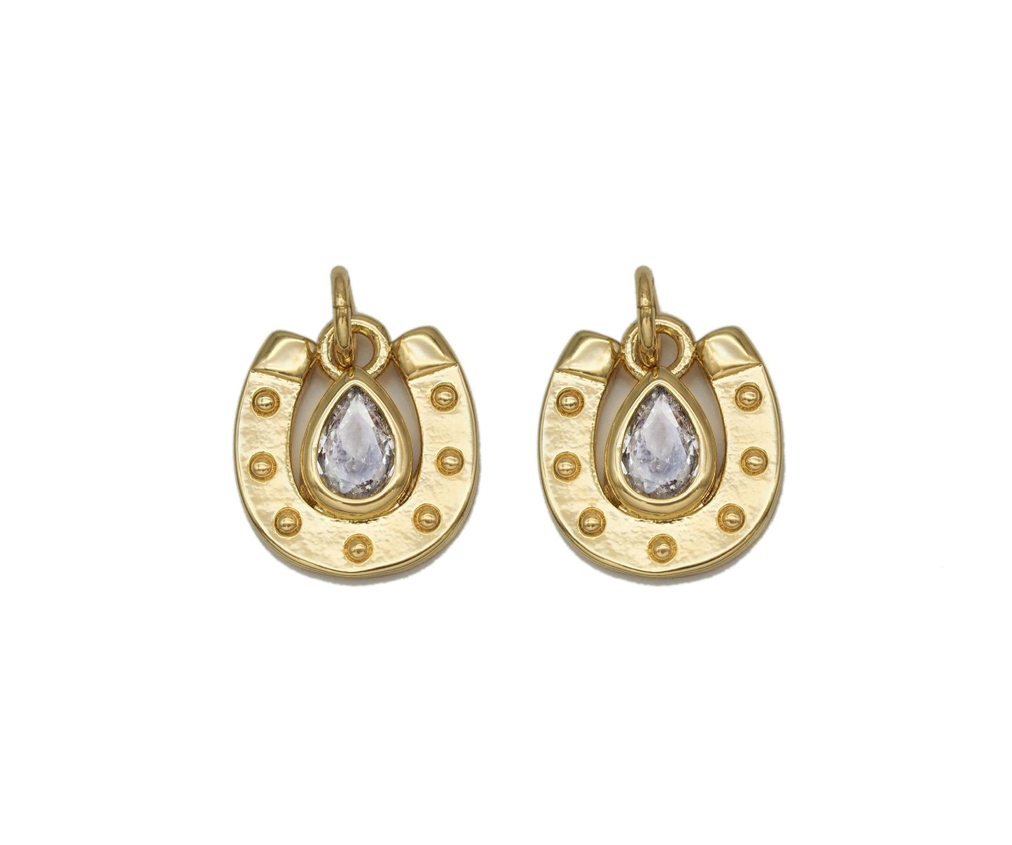 Gold Teardrop CZ On U Horseshoe Shape Charm, Sku#LK700