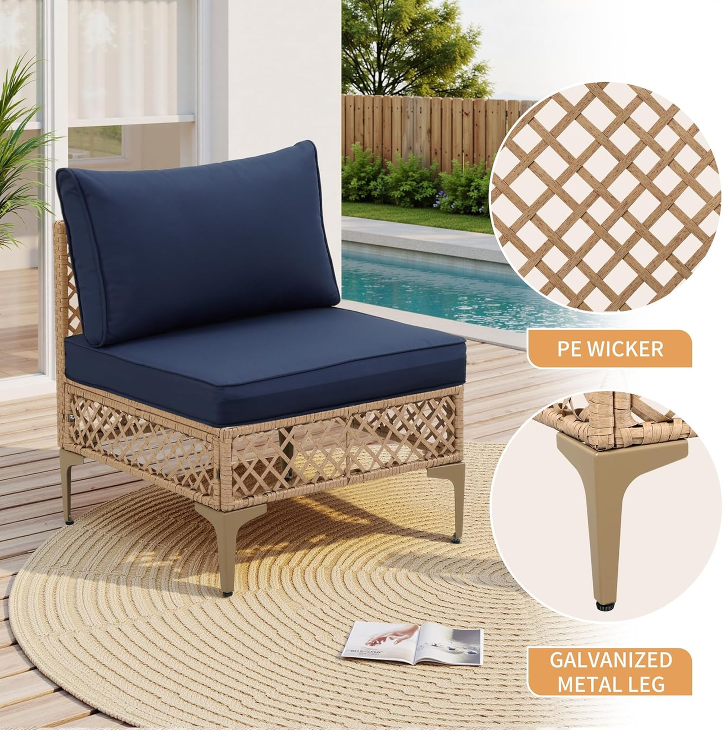 Ainfox 7 Pieces Outdoor Wicker Modular Patio Sectional Set with Thick Cushions & Tempered Glass Table
