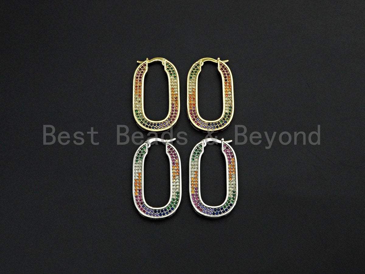 Colorful CZ Huggies Oval Shape Loop Earrings,  Sku#J248