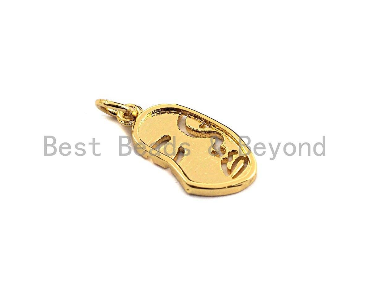 Flat Face Shape Pendant/Charm, Face Cubic Zirconia Pendant, Gold Tone,10x19mm,Sku#Z508