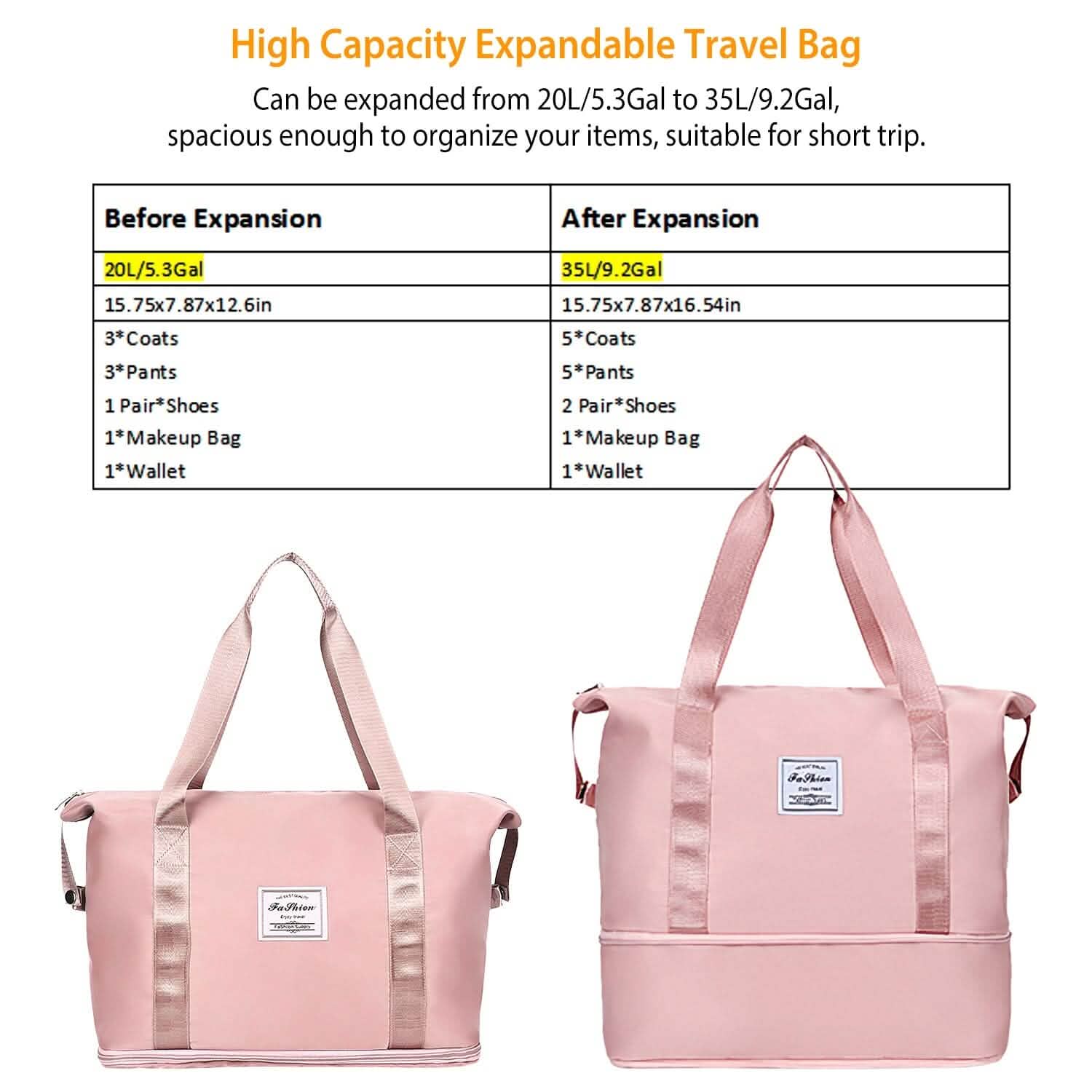 35L/9.2Gal Shoulder Travel Duffle Bag with Luggage Sleeve