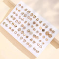 36 paires : Ensemble de boucles d'oreilles tendance pour femme - Assortiment cœurs, fleurs, formes géométriques et bien plus
