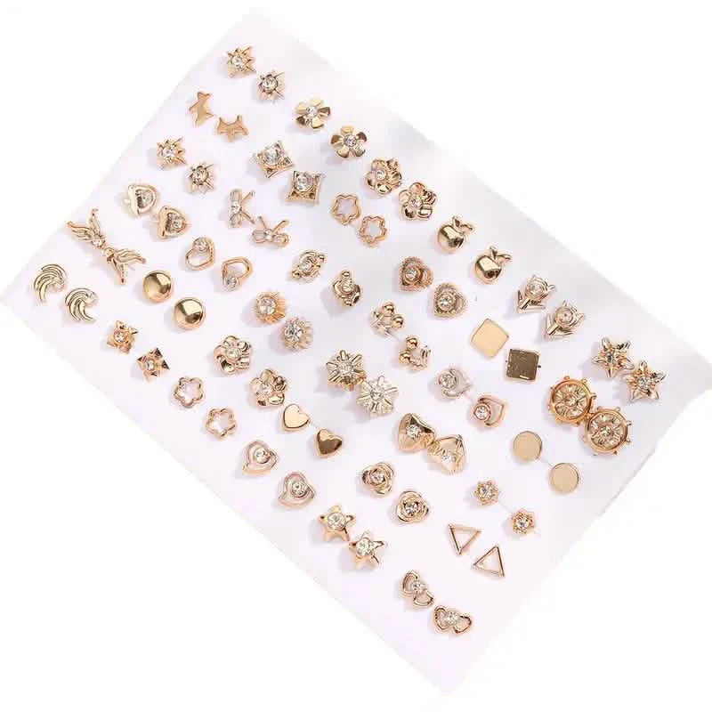 36 paires : Ensemble de boucles d'oreilles tendance pour femme - Assortiment cœurs, fleurs, formes géométriques et bien plus