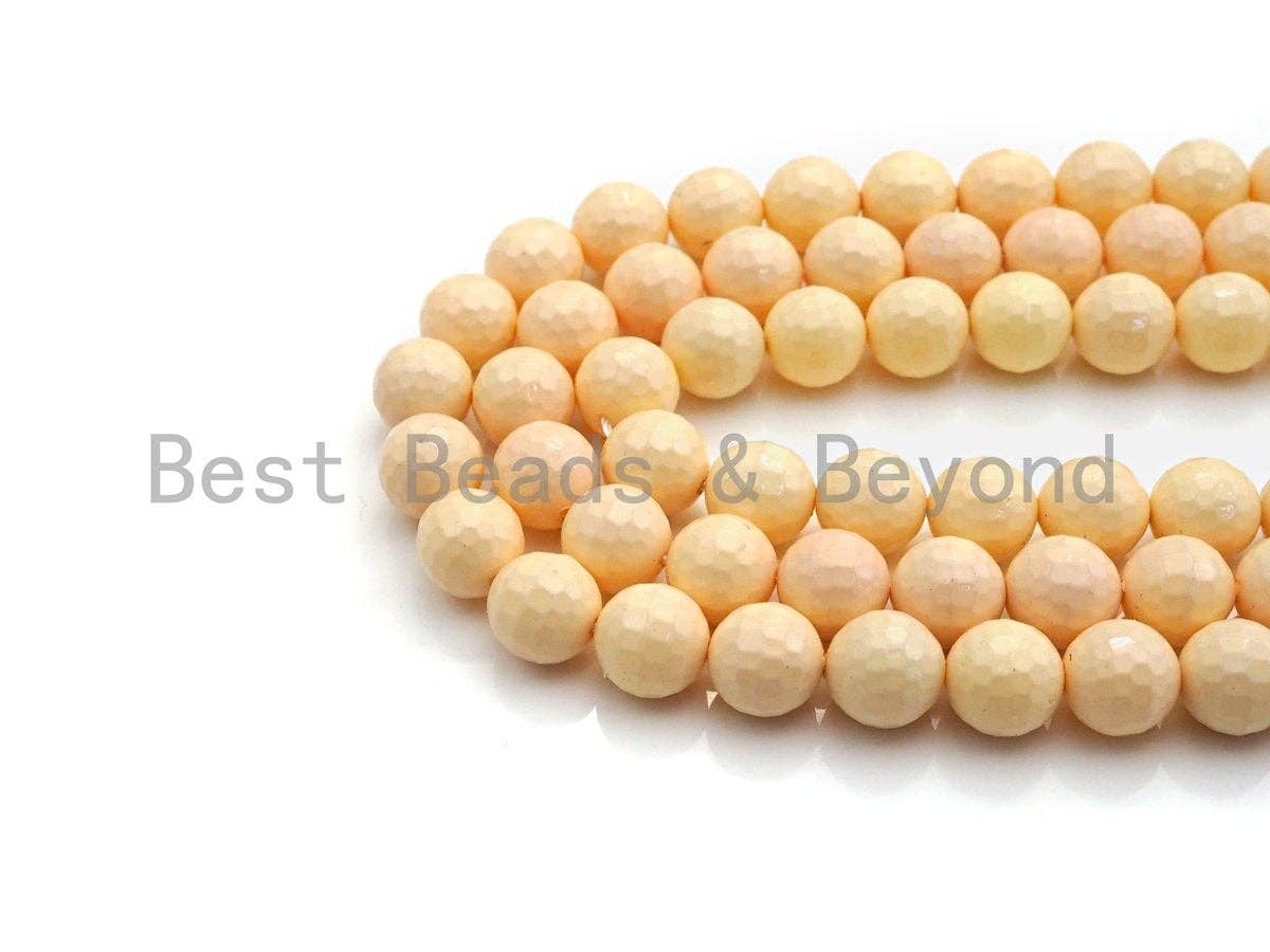 Natural Mother of Pearl Light Peach Color Round Faceted beads, 6mm/8mm/10mm/12mm Light Peach Color MOP Beads, 15.5inch strand, SKU#T138