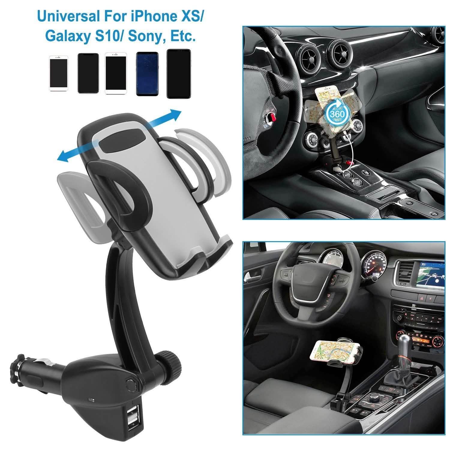 360° Dual USB Smartphone Mounting Car Charger