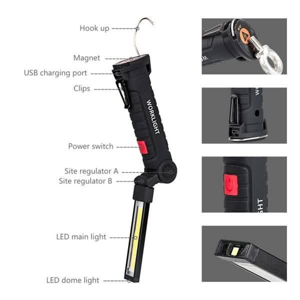 360° Rotation Inspection Lamp LED + COB Flexible Cordless Rechargeable Work Light