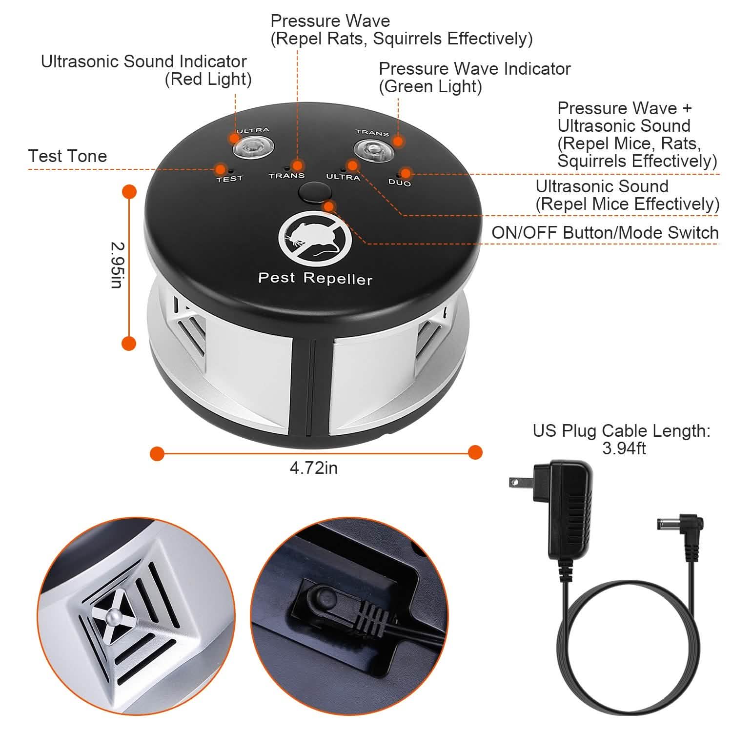 Répulsif antiparasitaire électronique 360° à ultrasons à brancher