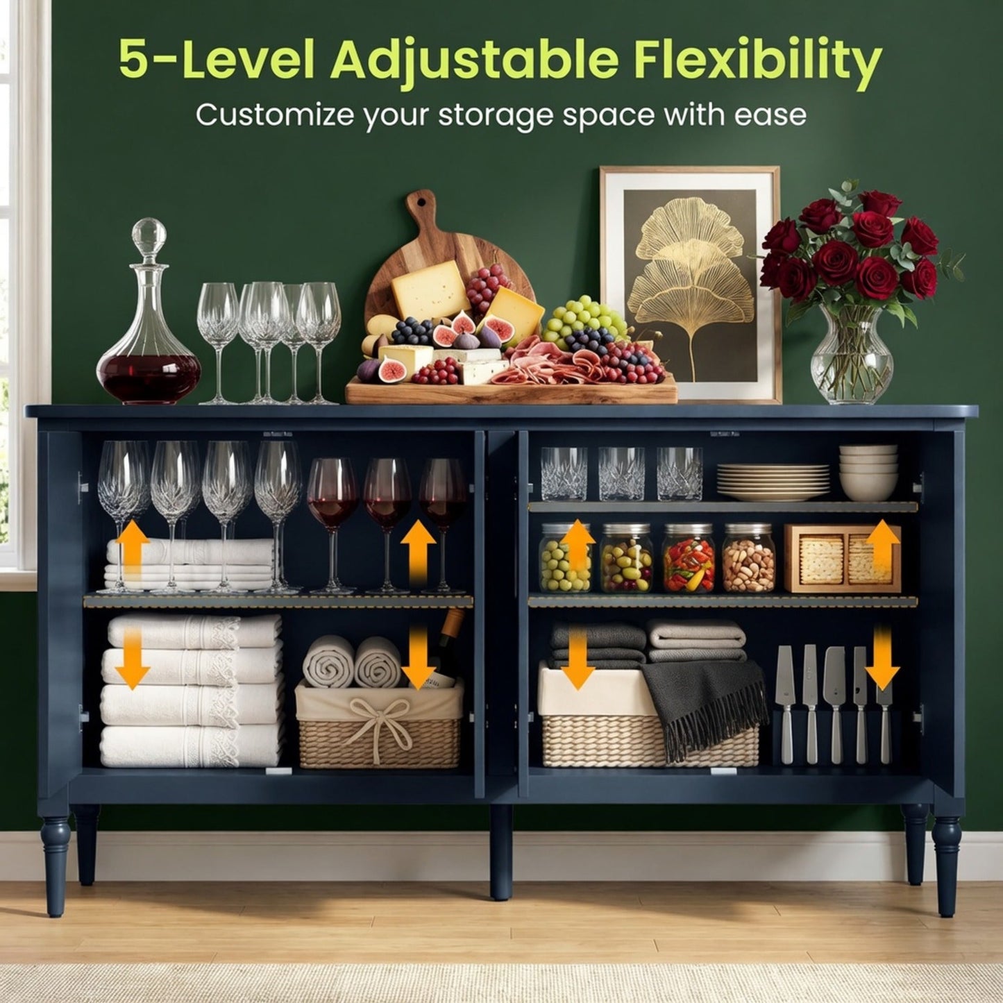 58.9" Blue Buffet Cabinet