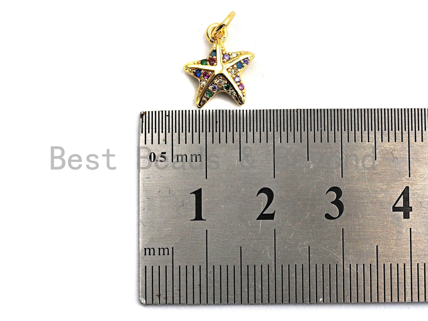 CZ Colorful Micro Pave Starfish Pendant, Starfish Shaped Pave Pendant, Gold plated, 10x12mm, Sku#F824