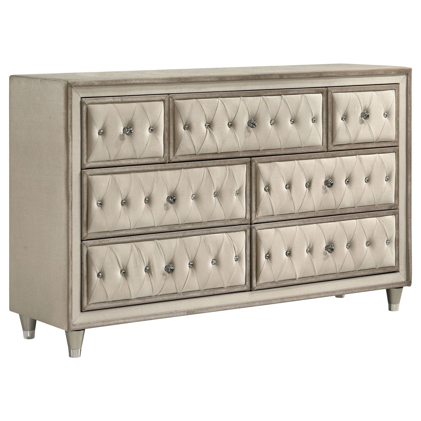 Antonella 7-drawer Upholstered Dresser Ivory and Camel