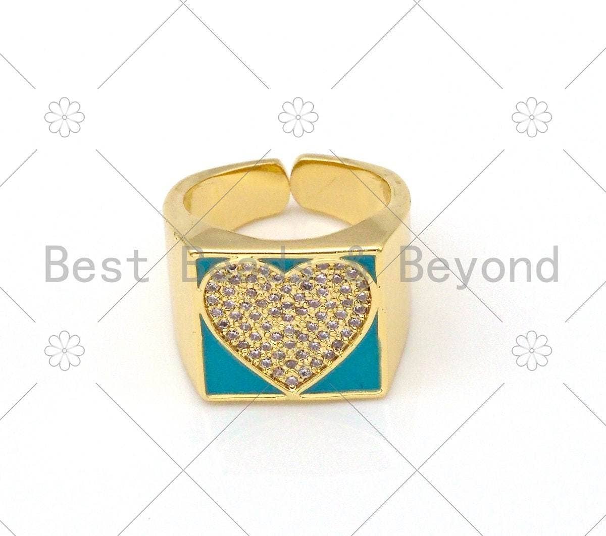 Colorful Enamel CZ Heart Adjustable Ring, Sku#O63