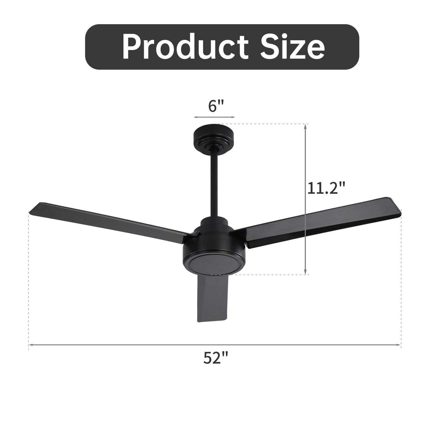52" Outdoor Ceiling Fan Without Light - 3 ABS Blades