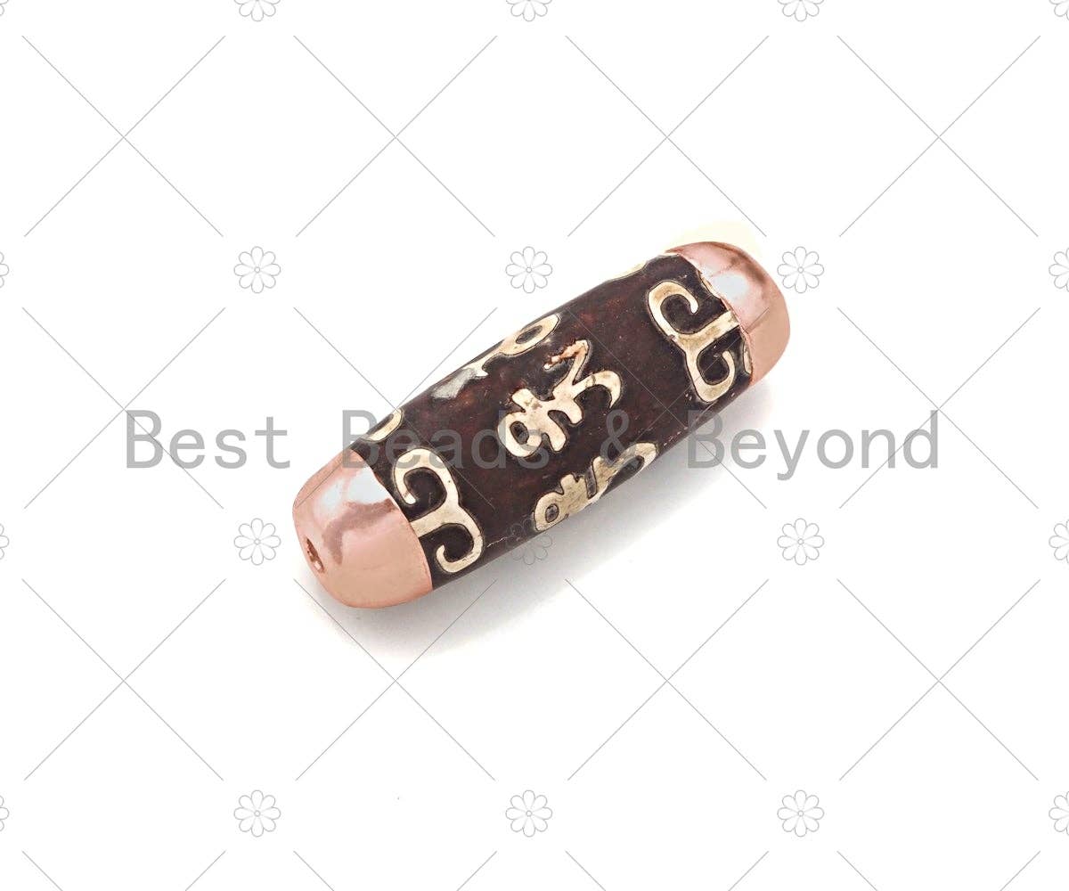 16x39mm Large Natural Tibetan Agate Barrel Shape Spacer Beads, Gold/Silver/Rose Gold Tone, Dzi Agate Spacer,Oval Tibetan Agate, sku#U1009