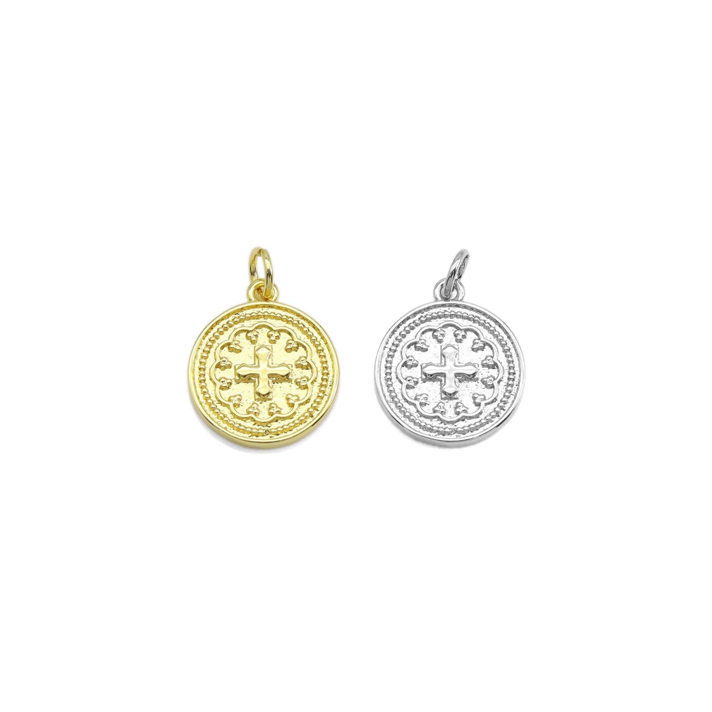 Embossment Cross Gold Medalla Charm, Sku#Z1476