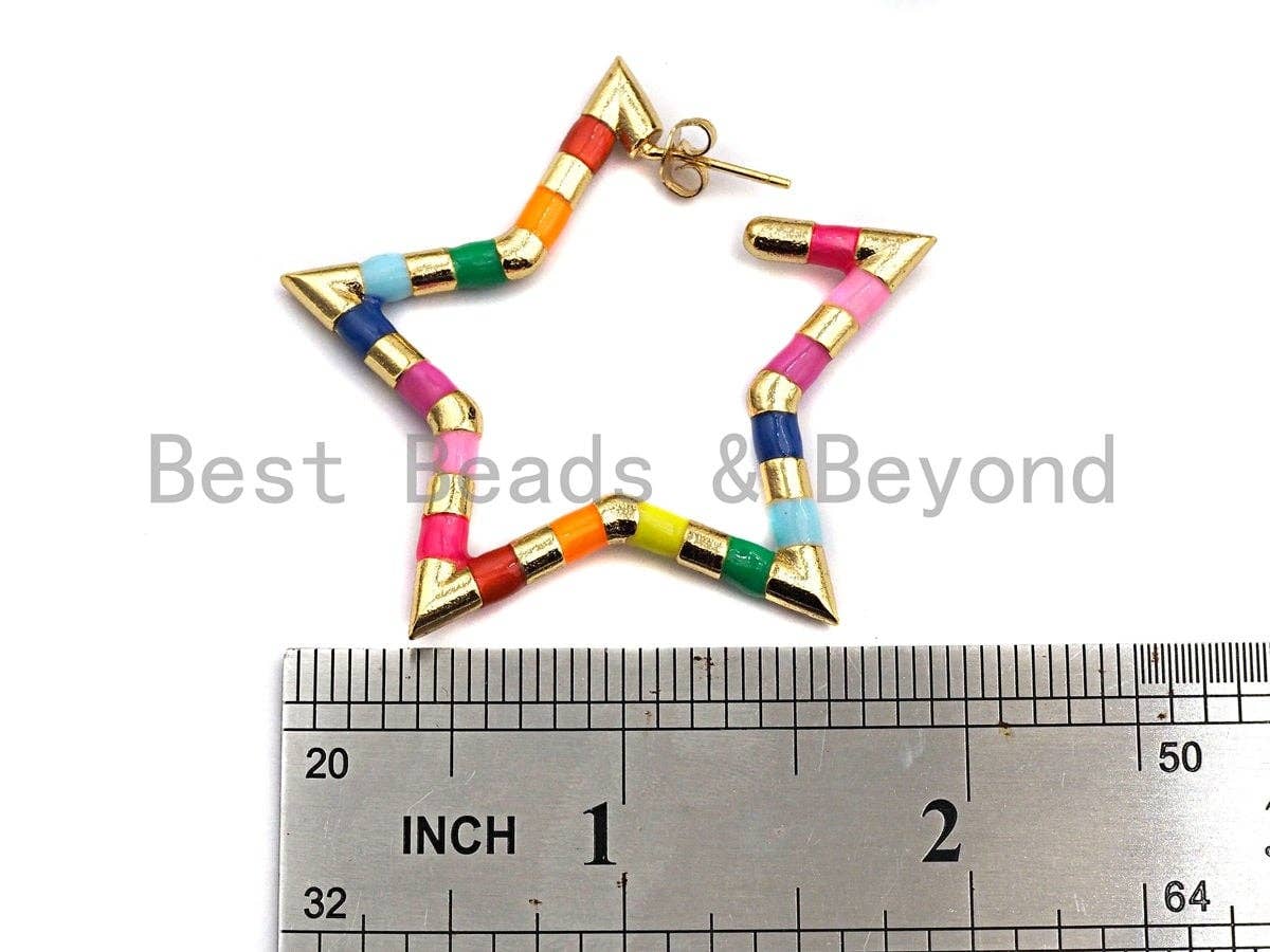 Rainbow Colorful Enamel Pave Five Star Cuff Earring, Enamel earrings, Minimalist Jewelry,47x50mm, sku#J138