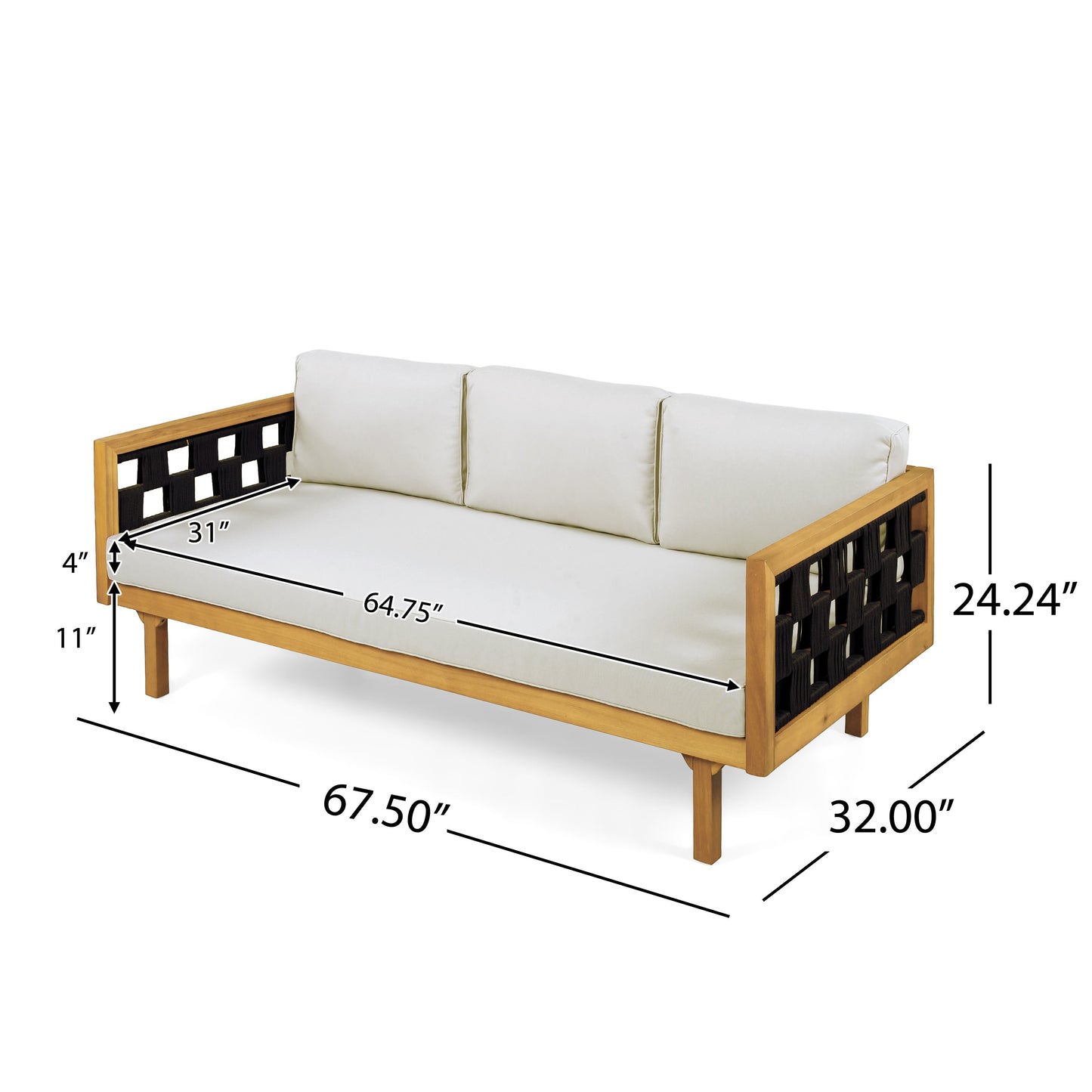Three-Seater Outdoor Daybed - Acacia Wood Teak Finish Frame with Light