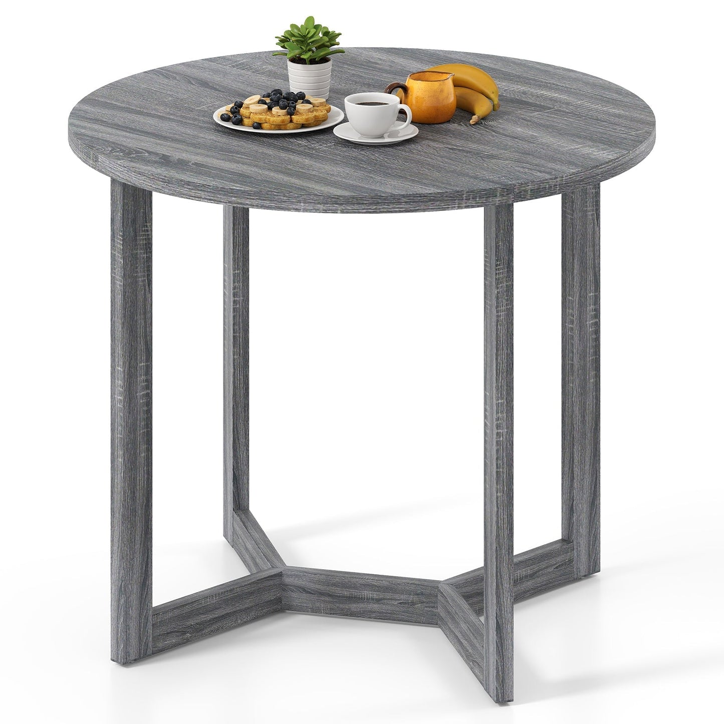 36 Inch Round Wood Dining Table for 2-4 People with Wing-shaped Pedestal Base
