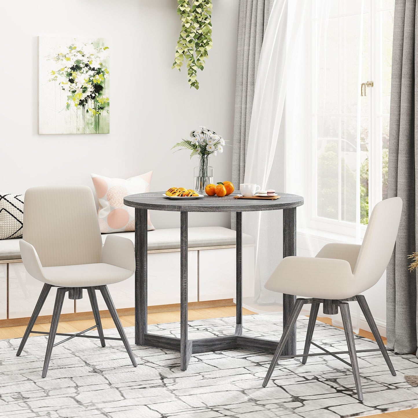 36 Inch Round Wood Dining Table for 2-4 People with Wing-shaped Pedestal Base