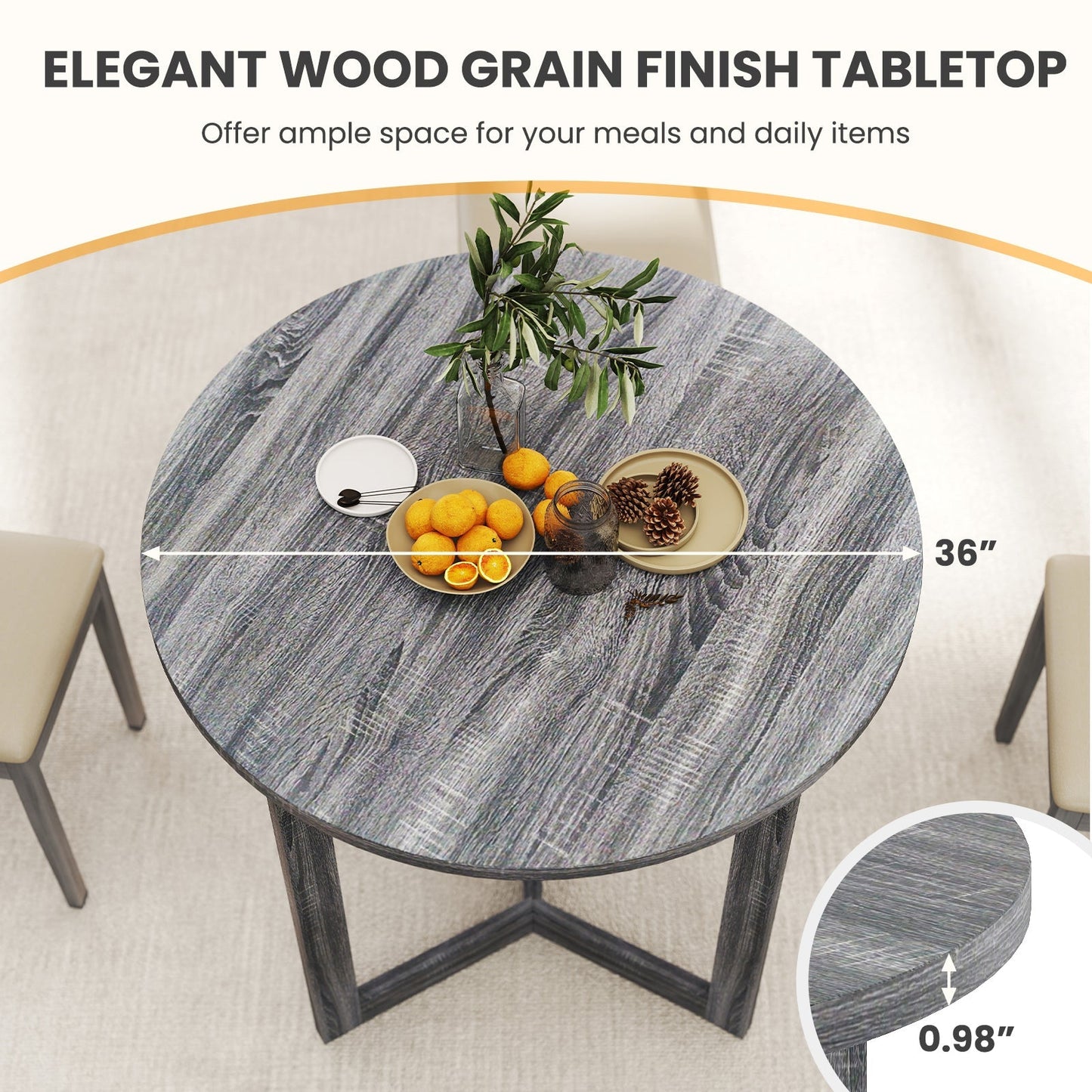 36 Inch Round Wood Dining Table for 2-4 People with Wing-shaped Pedestal Base