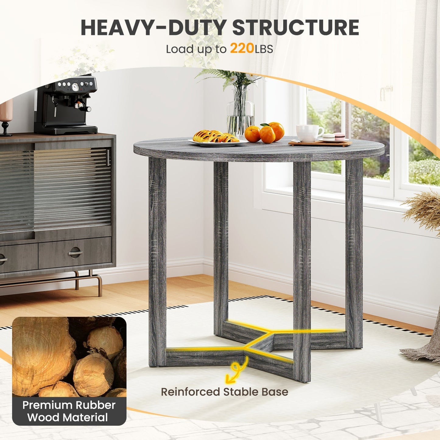 36 Inch Round Wood Dining Table for 2-4 People with Wing-shaped Pedestal Base